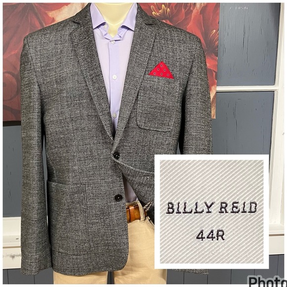 Billy Reid Other - Billy Reid Knit Blazer Sport Coat Mens 44R Viscose Blend Stretch Gray/Black
